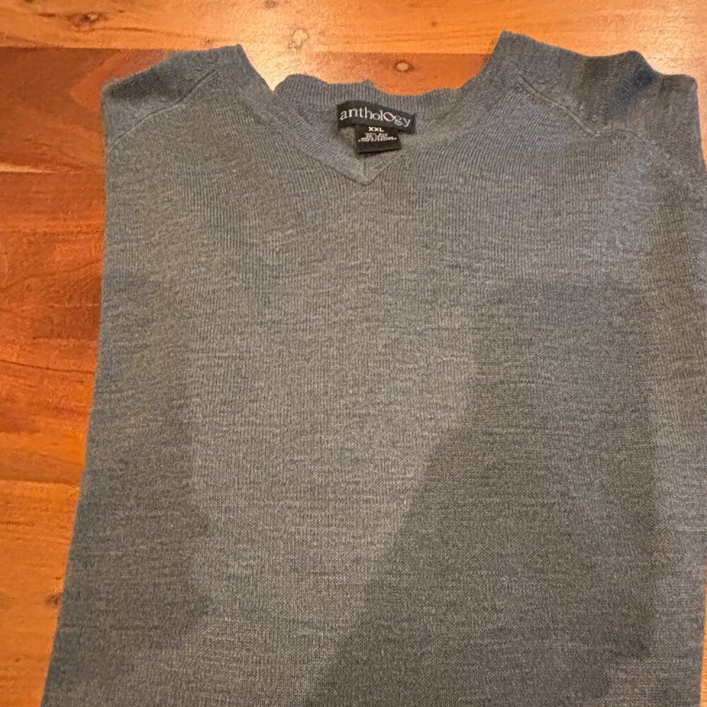 Anthology Gray XXL Men's 100% Silk Pullover V-neck Sweater